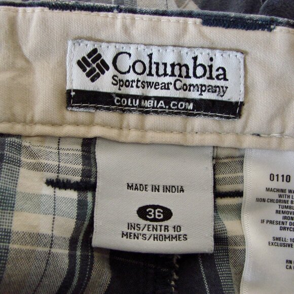 Columbia Plaid Shorts Golf Flat Front Blue Gray Tan Size 36 - Picture 4 of 13